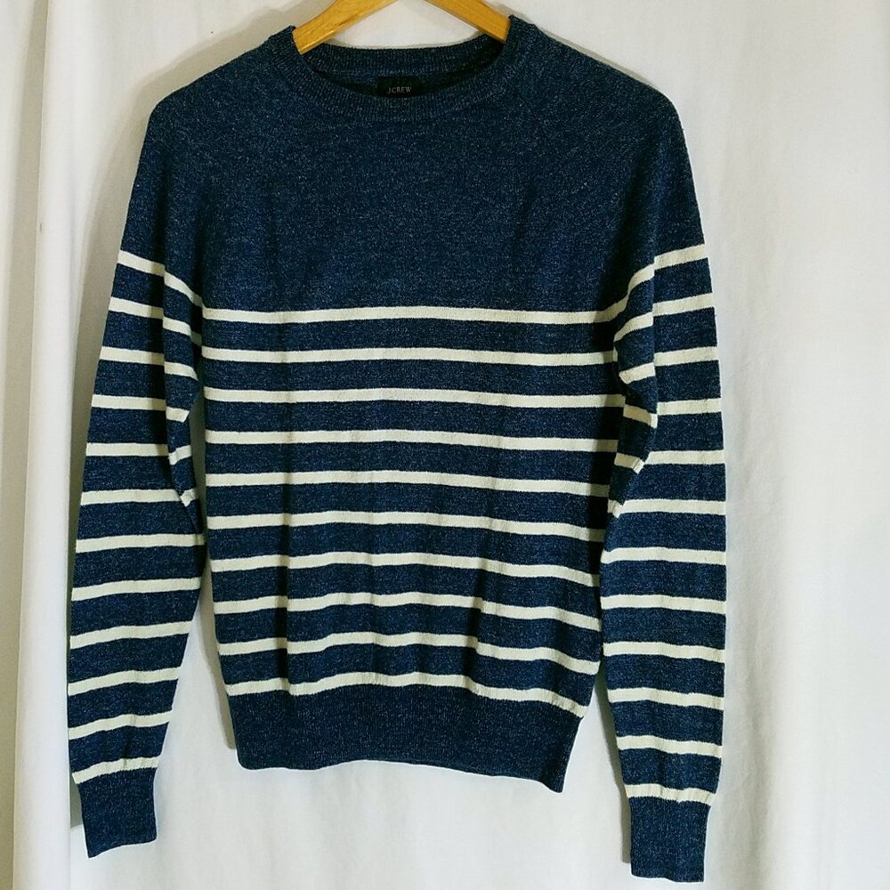 J.Crew Navy Cream Striped Sweater XS AL355 Round Neck - Pre-Owned Good Condition